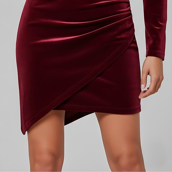 Ruched Front Velvet Dress Burgundy - Picture 6 of 8